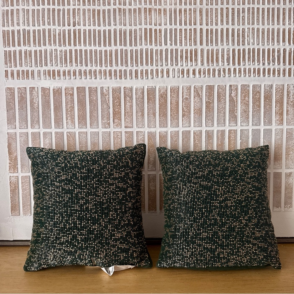 NWT Threshold Mini Square Beaded Throw Pillow Green Set of 2